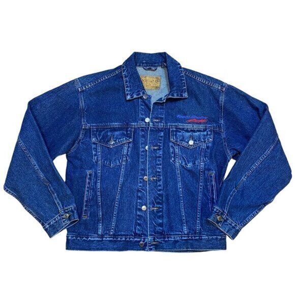 Vintage Milano Bay Team Shelby Blue Denim Jacket Large 100% Cotton - Picture 1 of 9